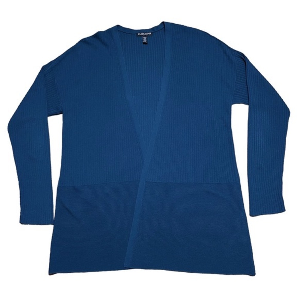 Eileen Fisher Ribbed Tencel Teal Open Cardigan Sweater Sz Petite Medium
